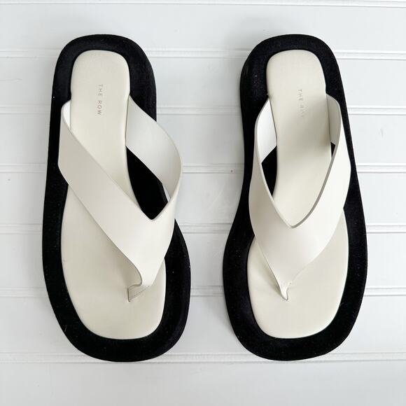 The Row Ginza Sandal White Black Leather Platform Flip Flop Slide Two Tone 36.5 - Picture 10 of 10